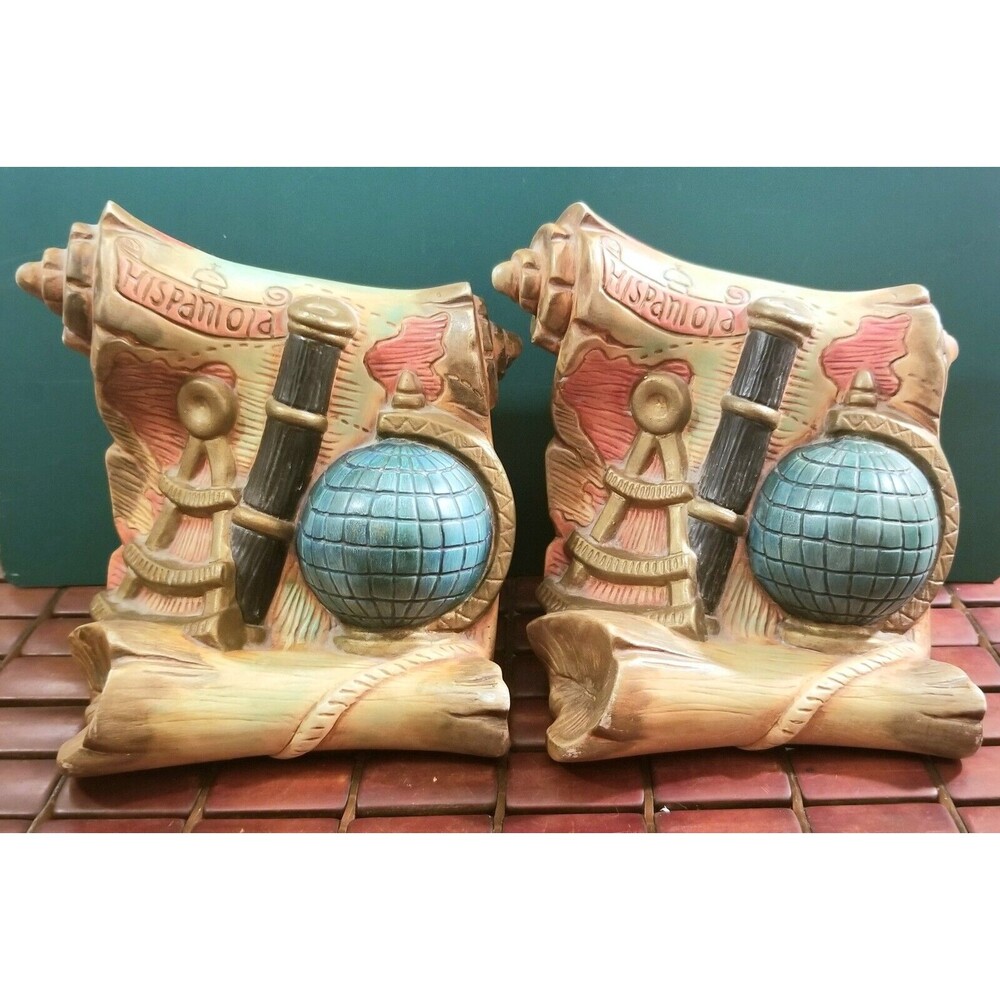 Vintage Midcentury Nautical Hispaniola Bookends Ceramic Universal Statuary Co.